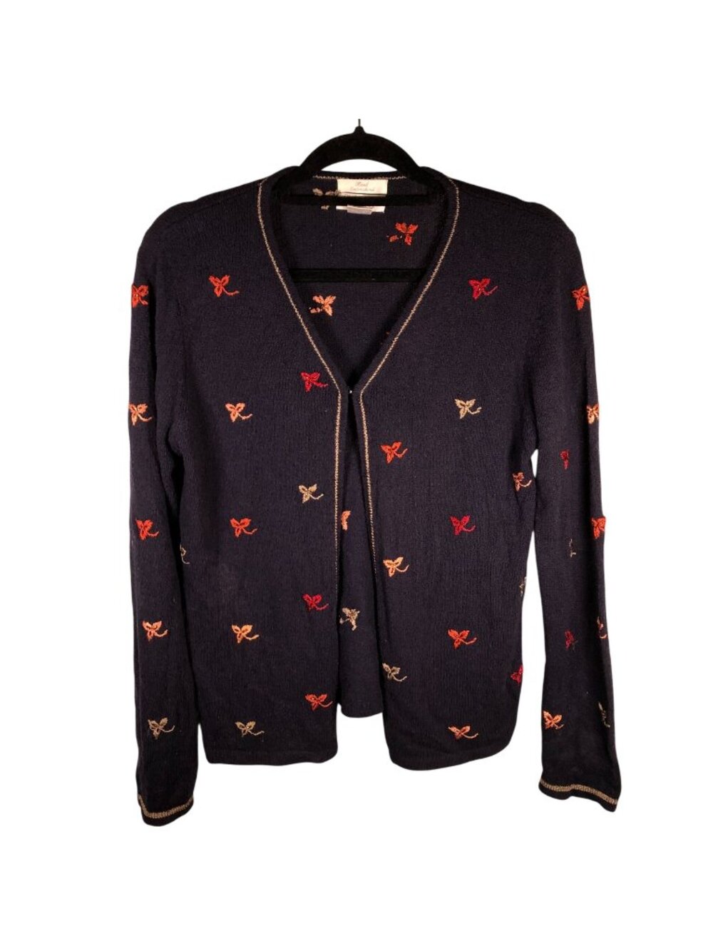 Christopher & Banks Womens Cardigan Sweater Small Navy Hand-Embroidered V-Neck
